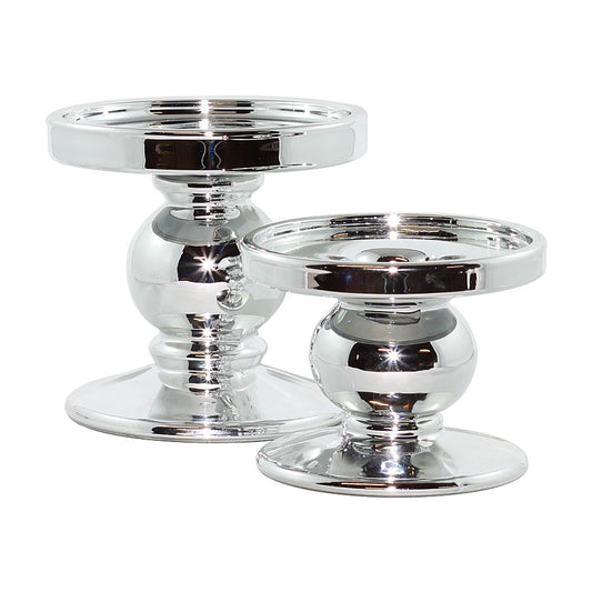 Estelle Pillar Candle Holders | Silver Set of 2