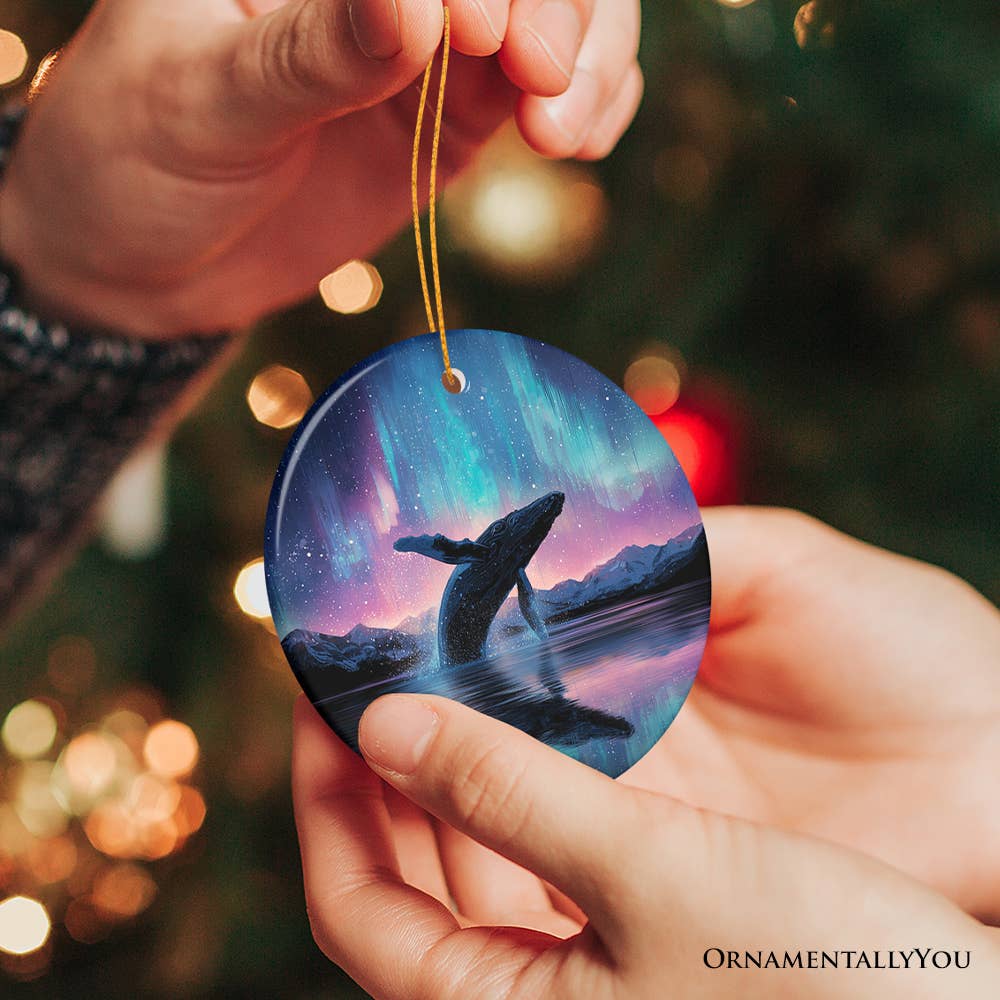 Ocean Aurora Whale Ornament, Northern Lights Wildlife Gift