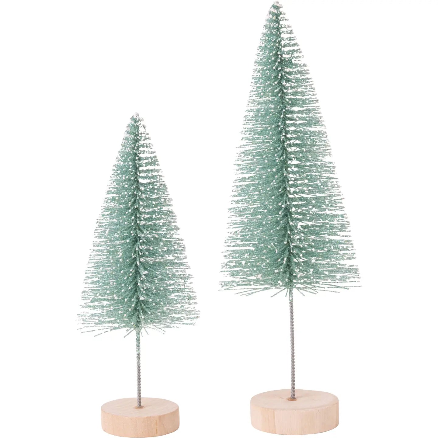 Teal Glittered Bristle Trees, 10+12in (Set of 2)