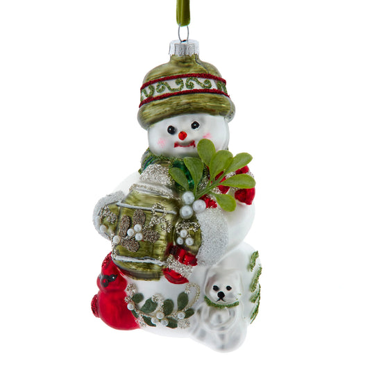 Glass Mistletoe Snowman Ornament