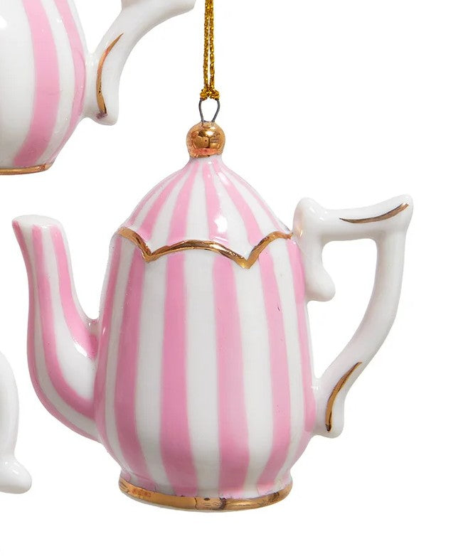 Porcelain Tea Pot With Stripes Ornaments, 3 Assorted