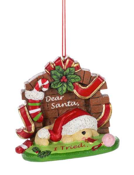 Santa Puppy Ornament - Dear Santa I Tried..