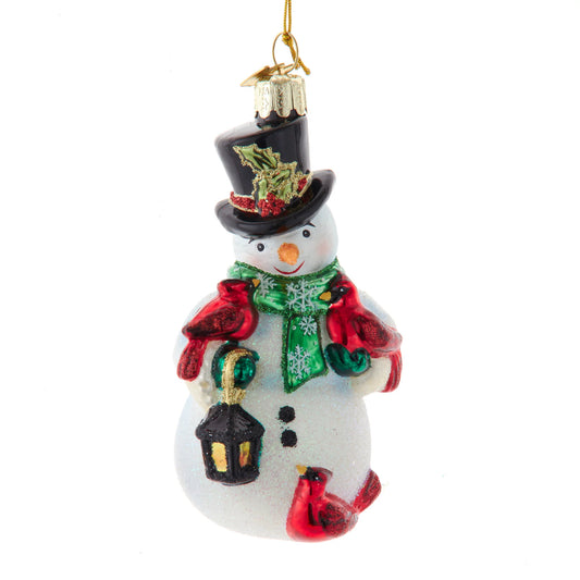 Snowman With Cardinals & Lantern Ornament