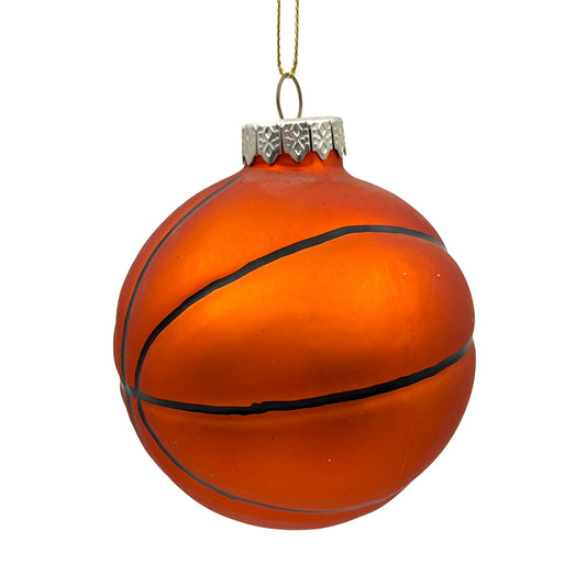 GLASS BASKETBALL 3" ORANGE /BLACK MATTE ORNAMENT
