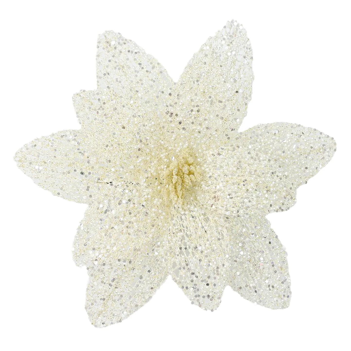 POINSETTIA HEAD IVORY 12″ SHEER W/ CLIP