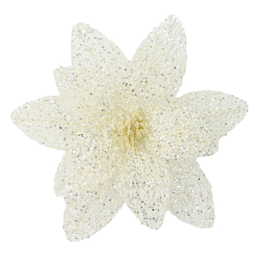 POINSETTIA HEAD IVORY 12″ SHEER W/ CLIP