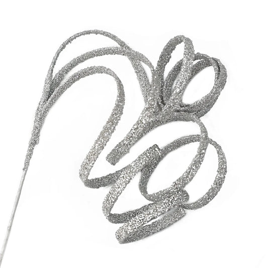 SPRAY CURL HANDING RIBBON 25" SILVER GLITTER