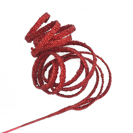 SPRAY CURL HANGING RIBBON 25" RED GLITTER