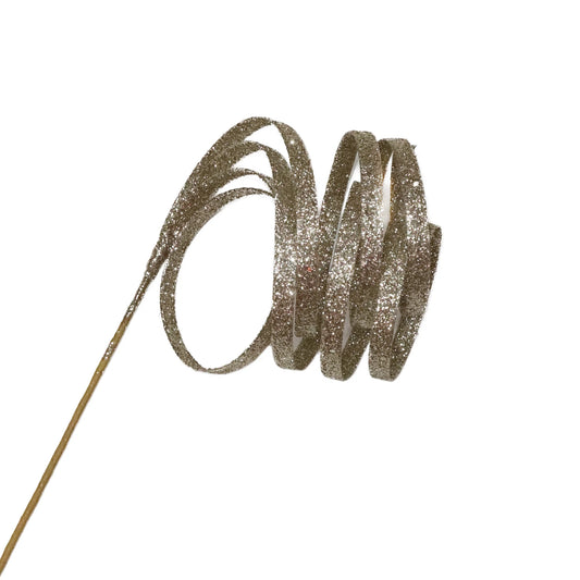 SPRAY CURL HANGING RIBBON CHAMPAGNE 33.5" GLITTER