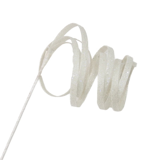 SPRAY CURL HANGING RIBBON WHITE 33.5" GLITTER