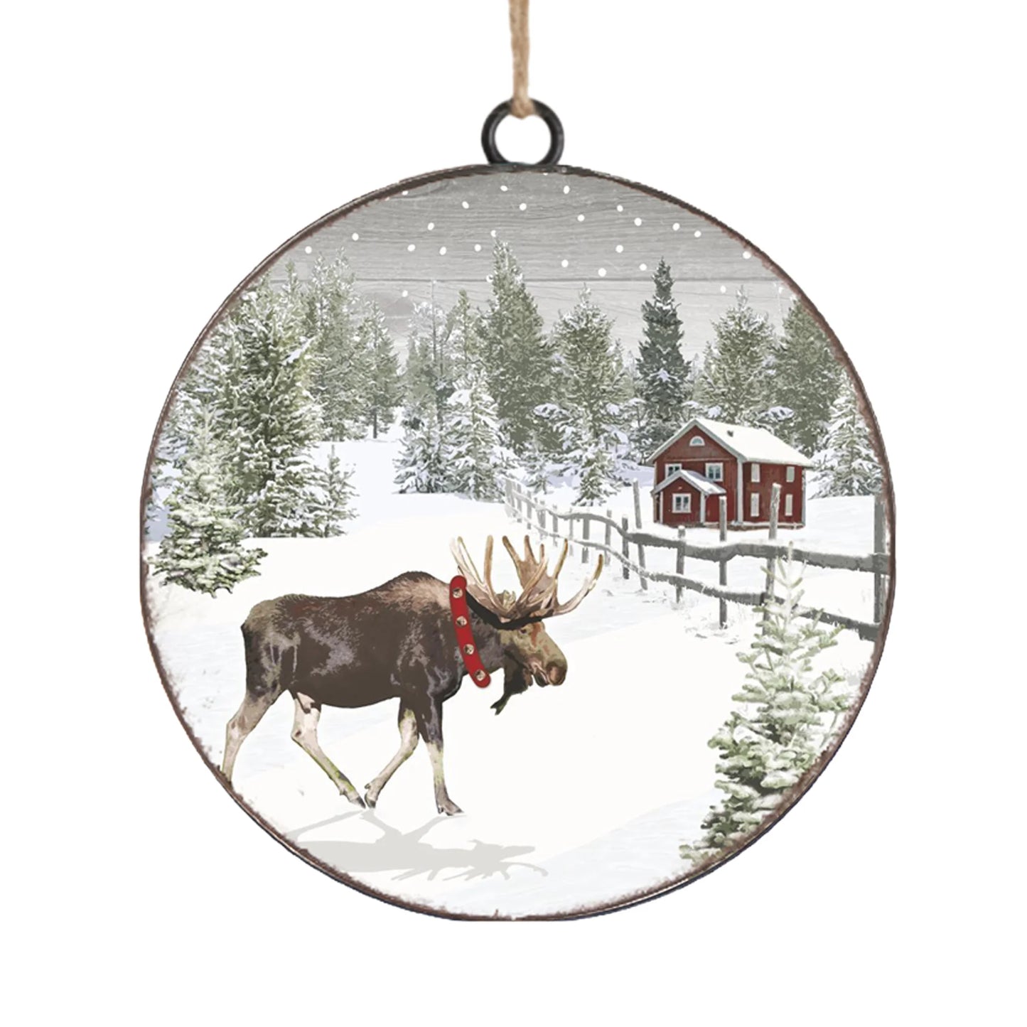 METAL DISC 4" MOOSE IN SNOWY SCENE BY RED HOUSE ORNAMENT