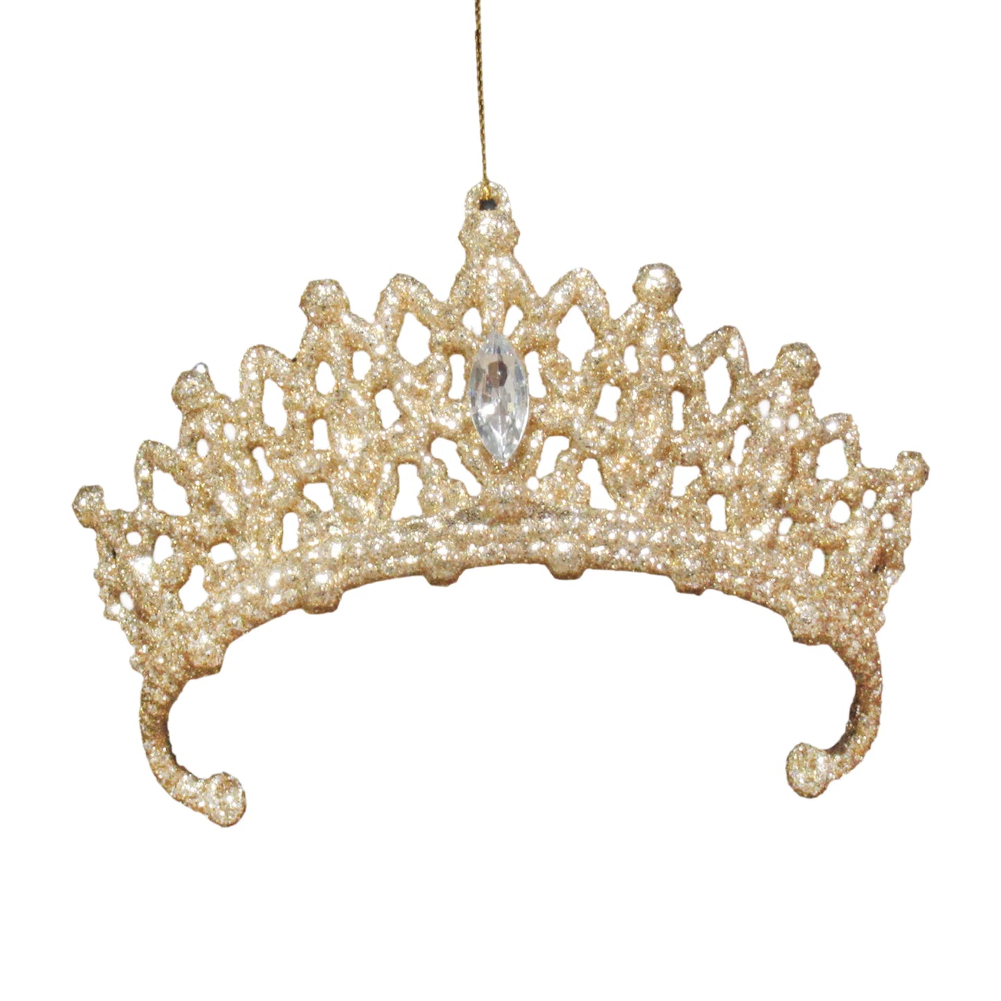 CROWN CHAMPAGNE GOLD GLITTER W/CLEAR JEWEL 5.3" ORNAMENT