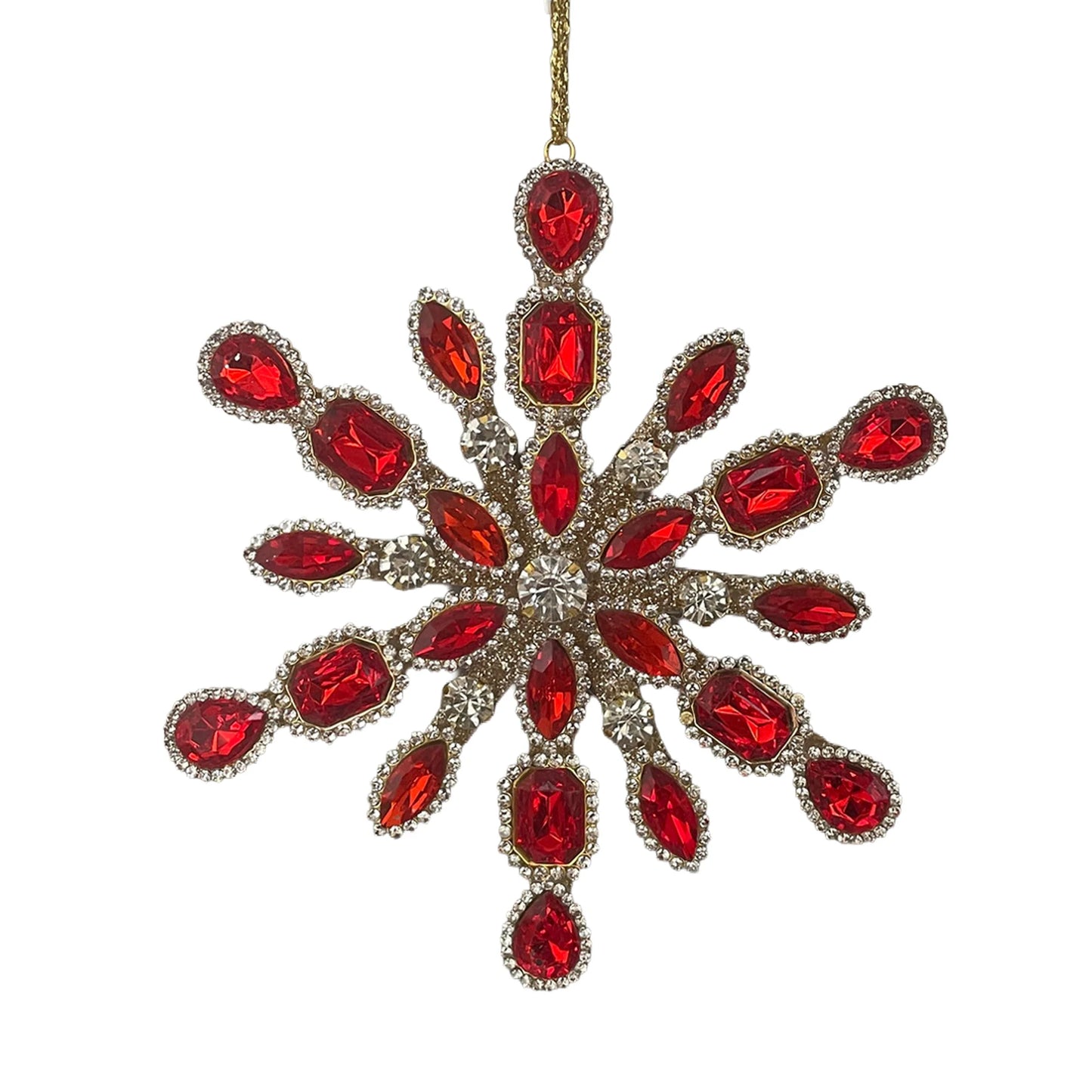ACRYLIC SNOWFLAKE 5" RED RUBY JEWEL ORNAMENT