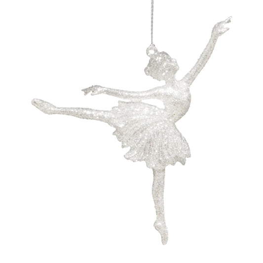 BALLERINA BRIGHT SILVER SPANGLE GLITTER 6.3" ORNAMENT