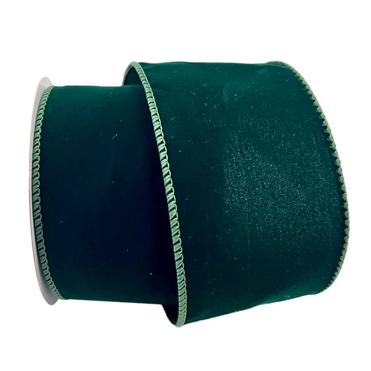 WIRED RIBBON 2.5"X10 YDS. DARK GREEN VELVET