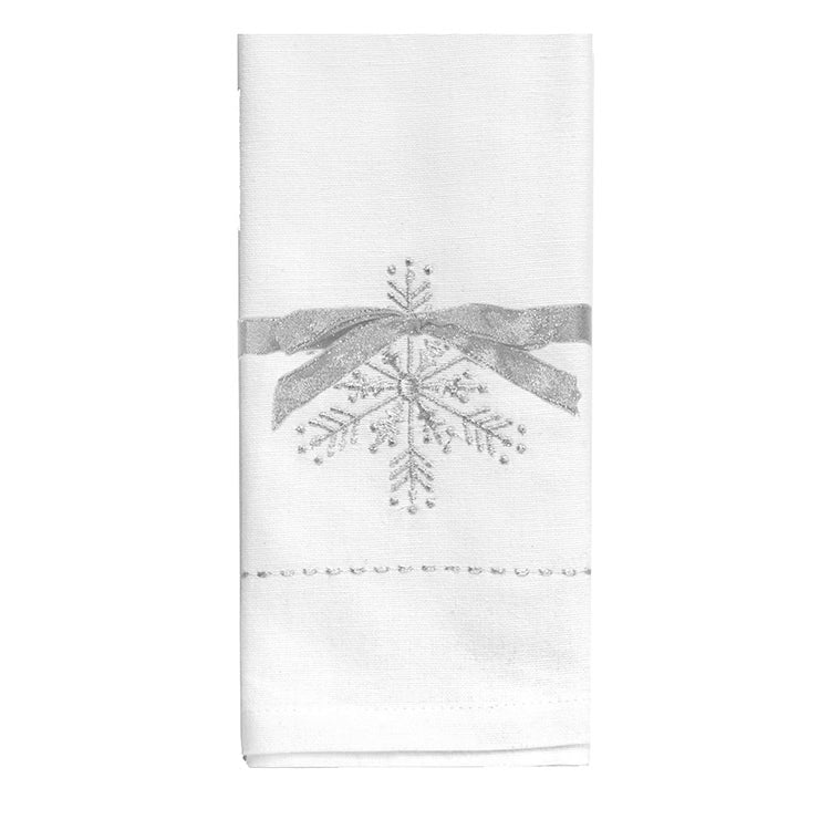 Snowflake Embroidered Napkin Set of 4 Silver