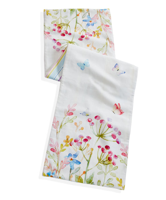 Double-Sided Floral Print/Butterfly Patterned Table Runner