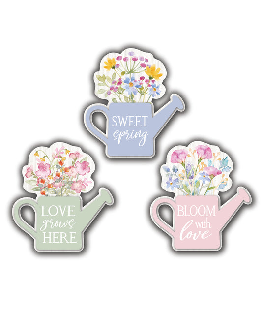 Floral Arrangement Watering Can Block w/Sentiment