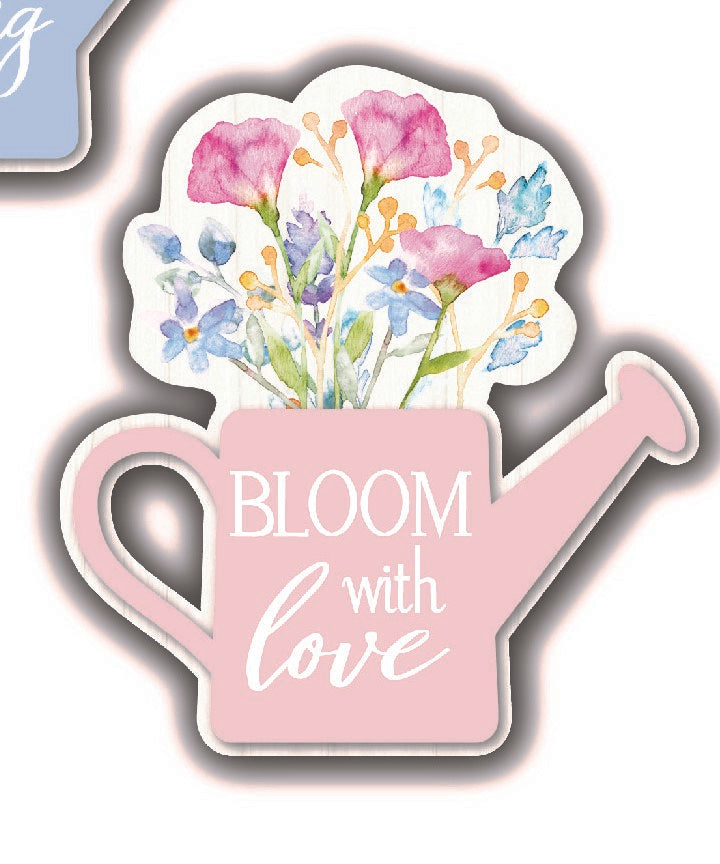 Floral Arrangement Watering Can Block w/Sentiment