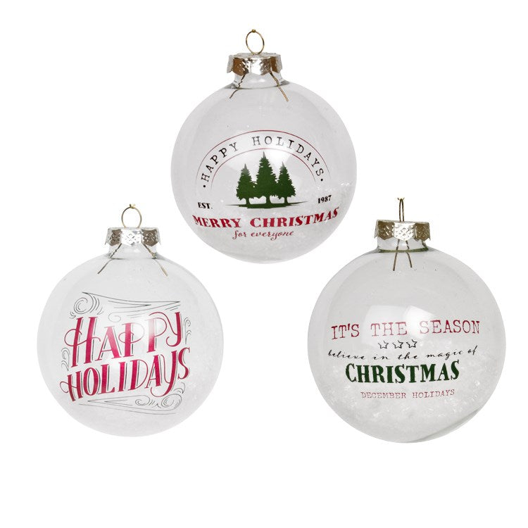 Vintage Christmas Snow Ornament Set Of 3 Multi
