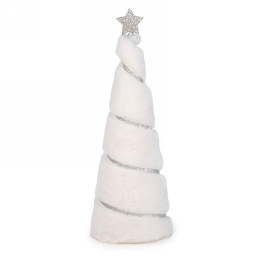 12" White faux fur tree