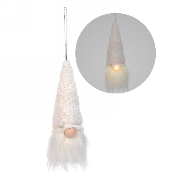 Led gnome ornament with white faux fur hat