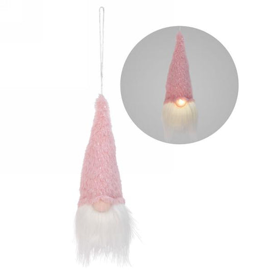 Led gnome ornament with pink faux fur hat