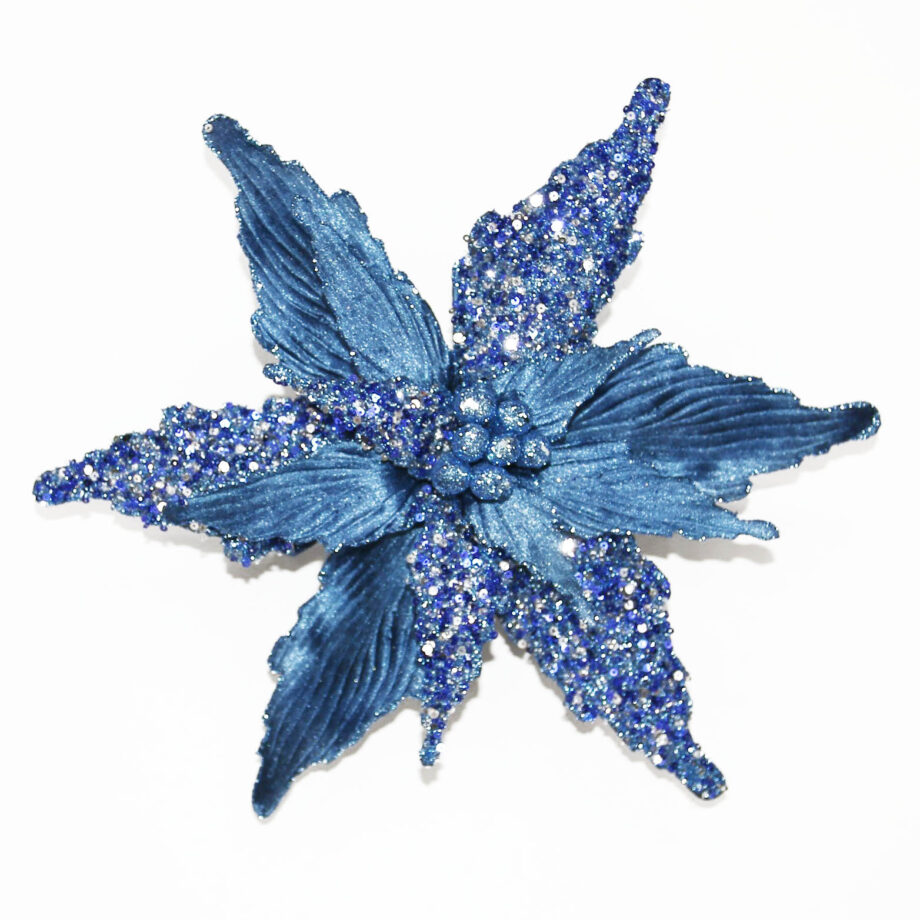 POINSETTIA BLUE SCUBA 12″ W/GLITTER W/CLIP
