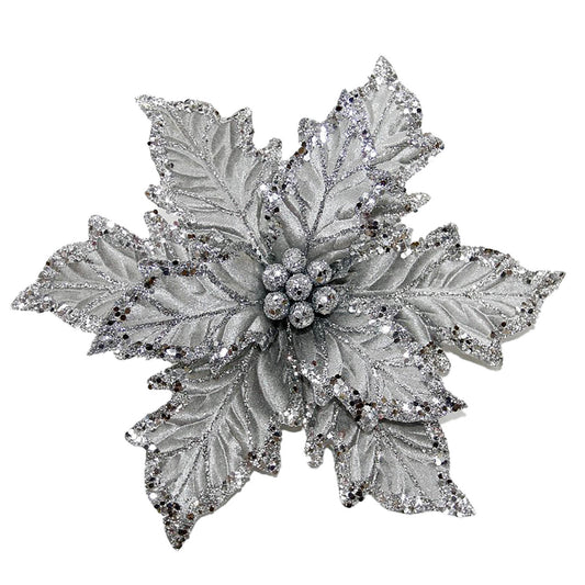 POINSETTIA HEAD SILVER 12″