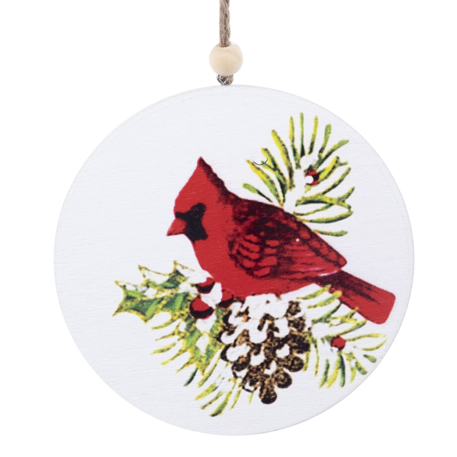 WOODEN DISC 4" WITH CARDINAL