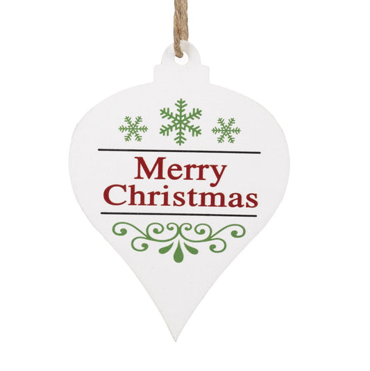 WHITE WOODEN 4″ W/ RED/ GREEN MERRY CHRISTMAS PRINT