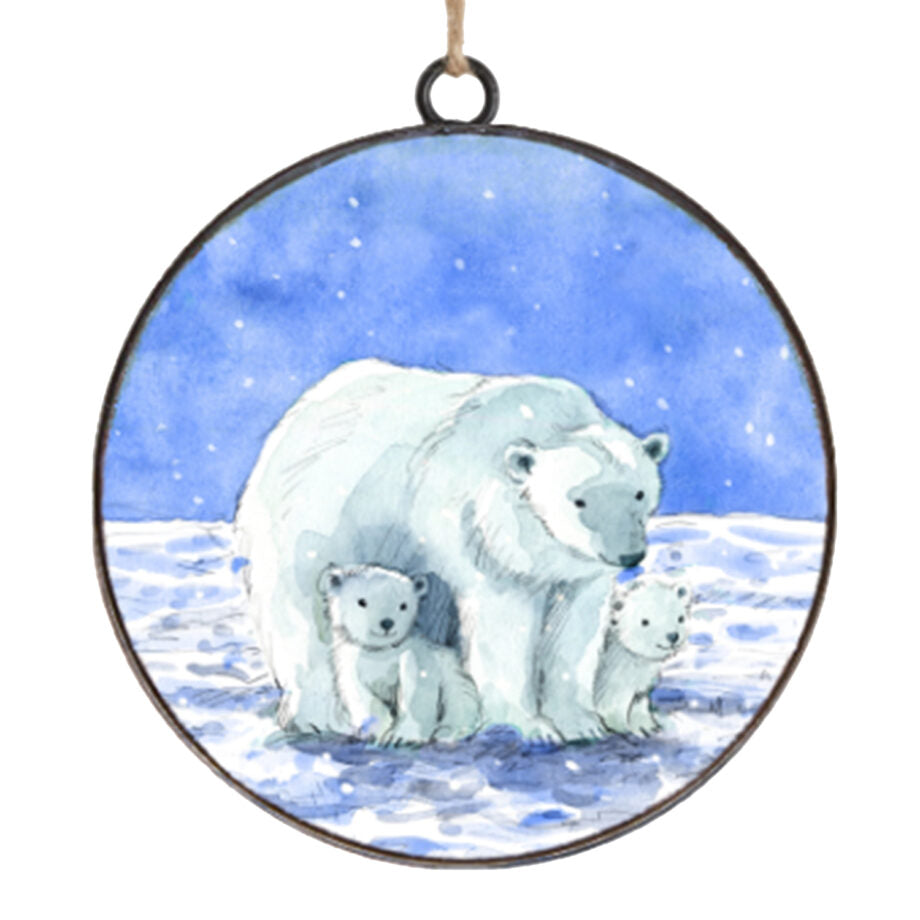 METAL DISC 4″ POLAR BEAR ORNAMENT.