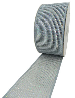 MESH RIBBON 2.5″ X 25 YDS SILVER FULL SPARKLE