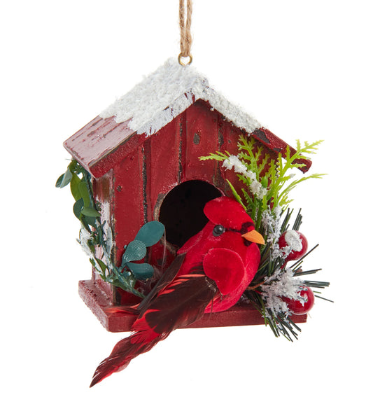 3.15"RED CARDINAL BIRDHOUSE ORNAMENT