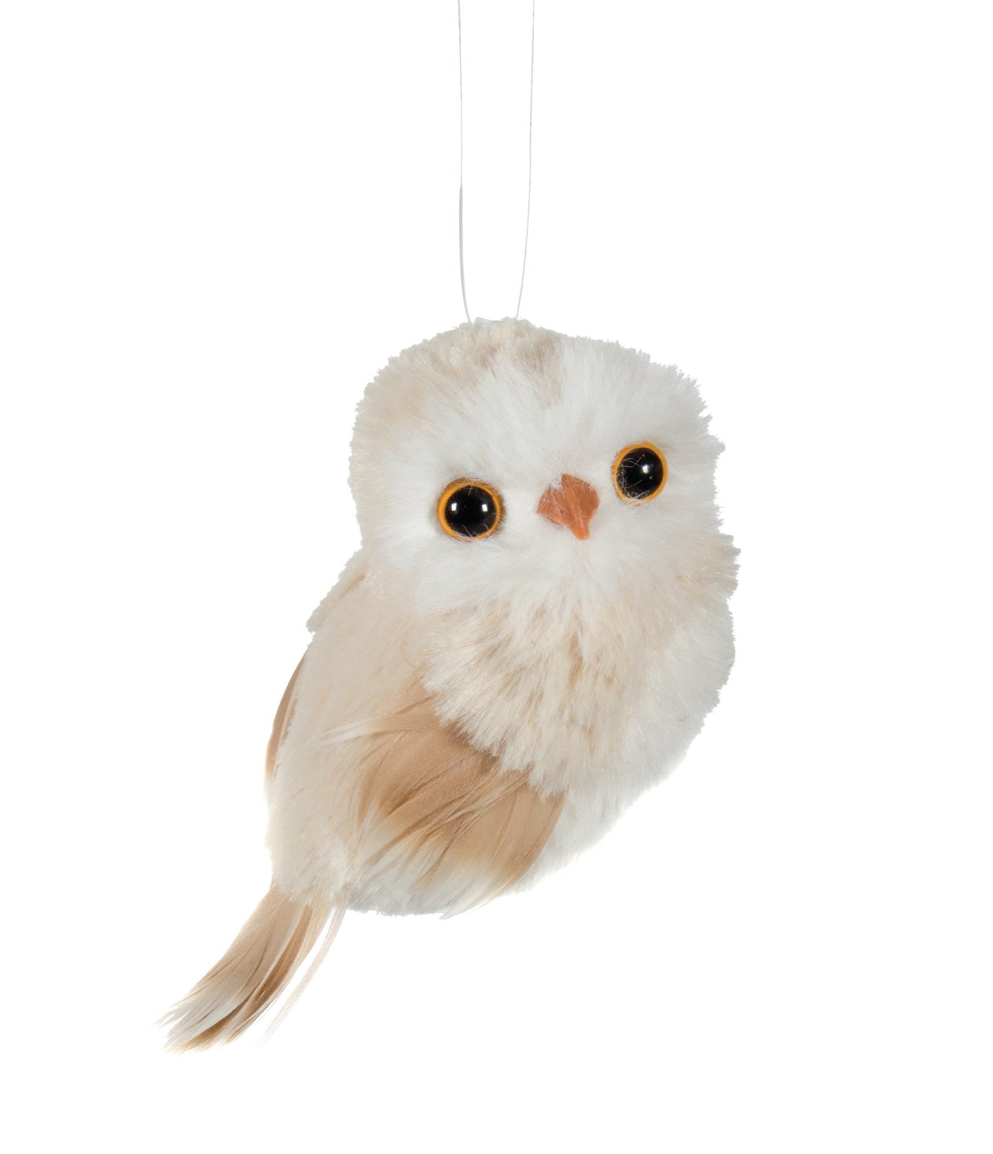 Ivory faux fur mini owl ornament.