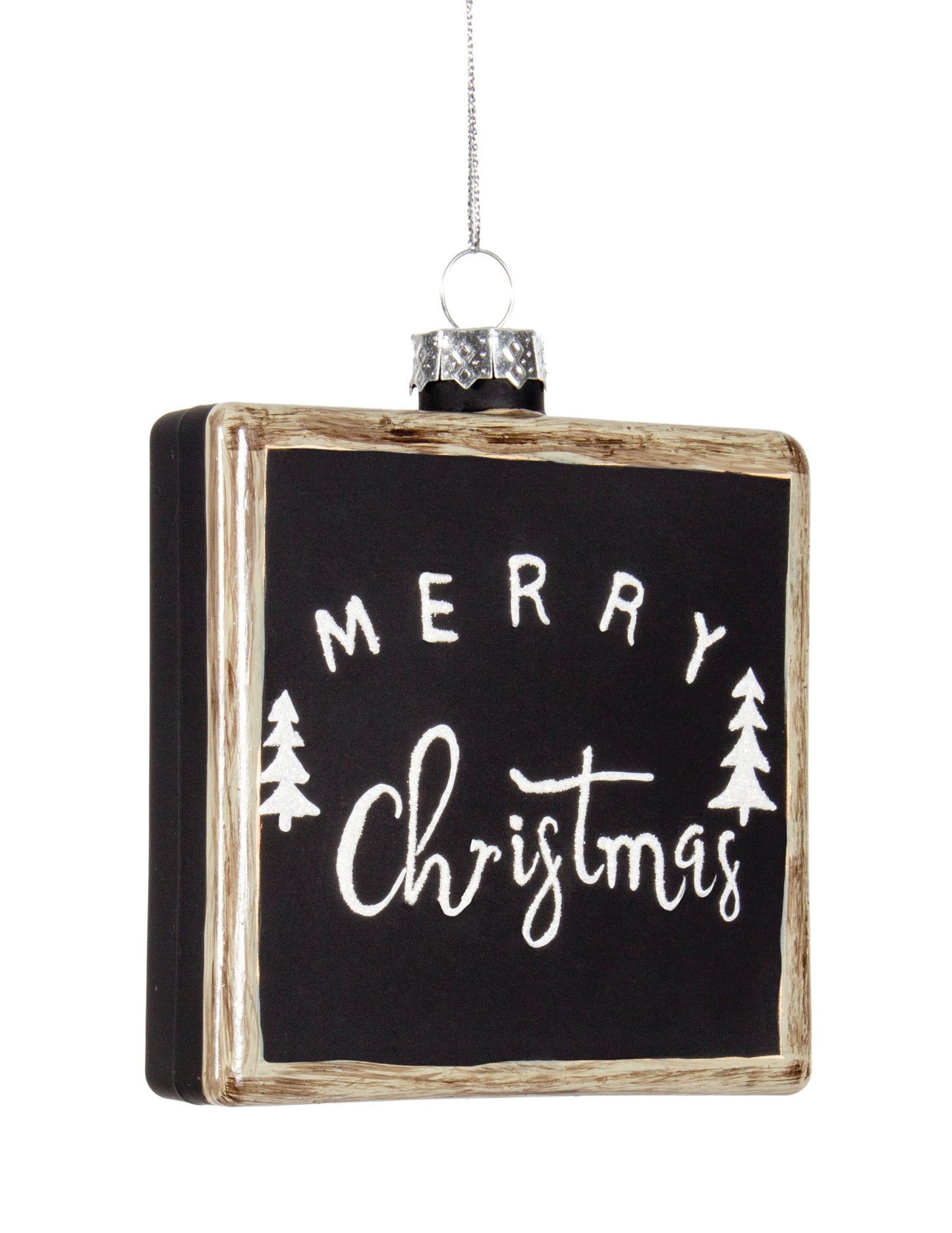 Square 3-dimensional hand-painted glass ornament with Merry Christmas.