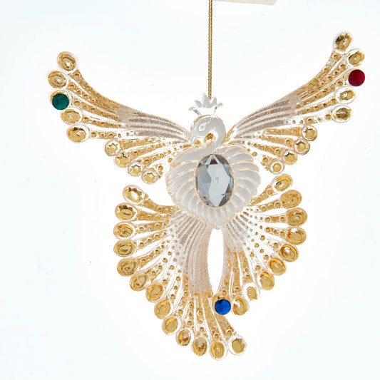 6.5"GO/WHT PHOENIX W/JEWEL STONES ORNAMENT