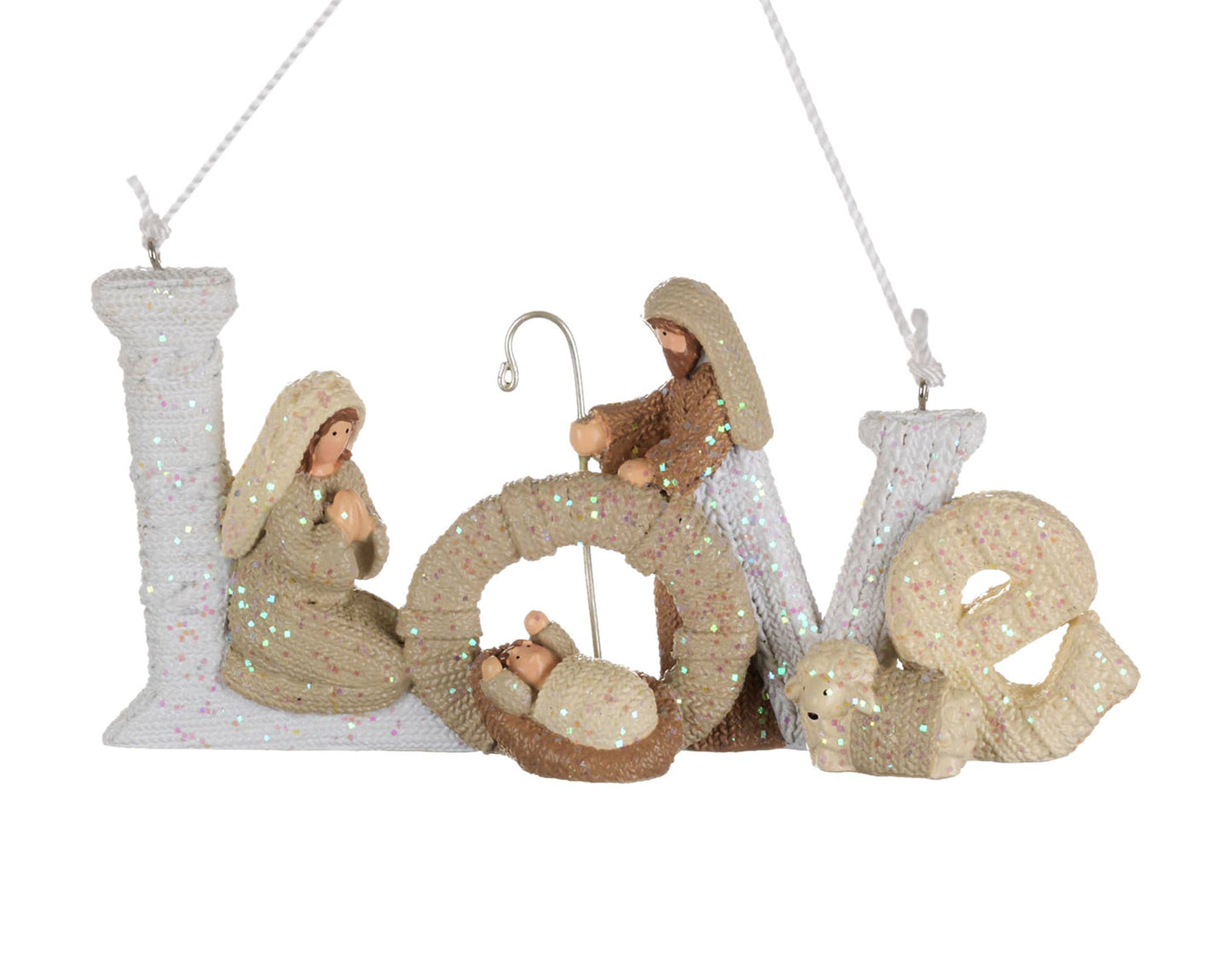 3.5X6" White Knit-look Love Holy Family Ornament