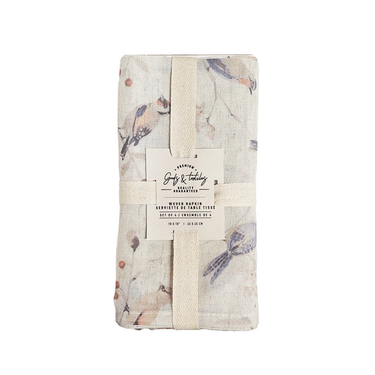 Birds Linen Blended Napkin Set Of 4