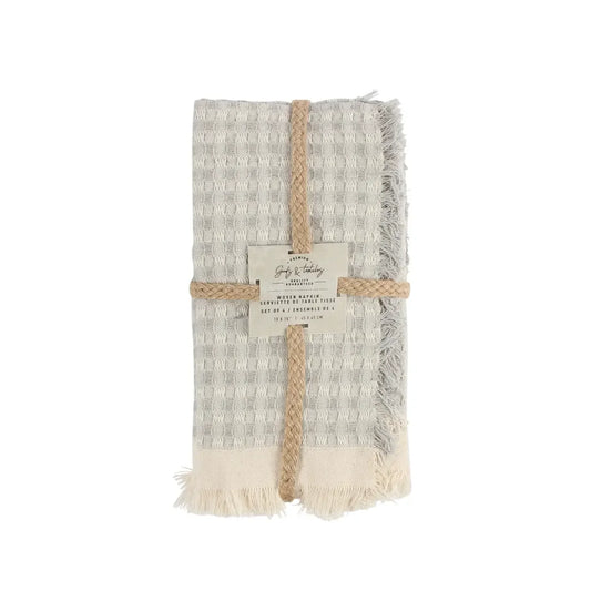 Jumbo Waffle Fringe Bistro Series Napkin Set Of 4 Grey