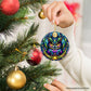 Mysterious Owl Stained Glass Style Ceramic Ornament
