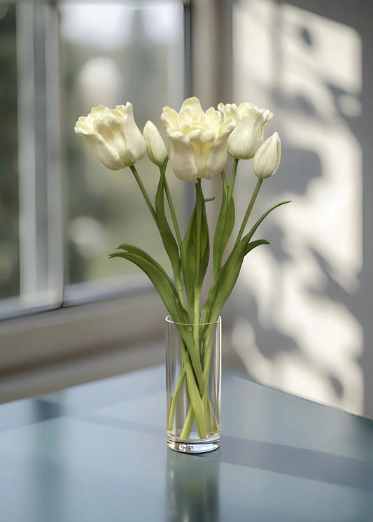 18" FRESH TOUCH RUFFLED WHITE PARROT TULIP BUNDLE