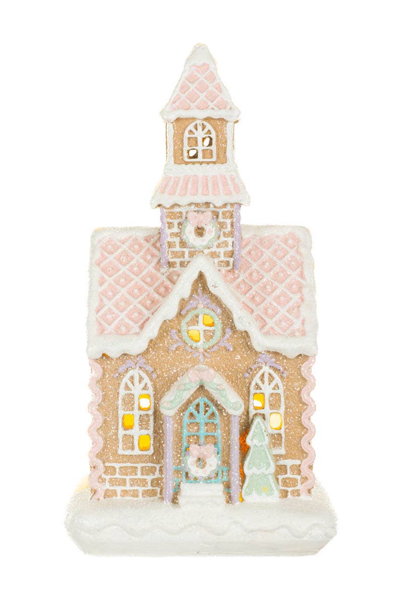 White/Pink Glittery Led Gingerbread House