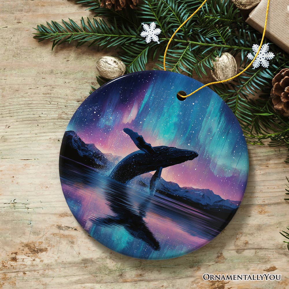 Ocean Aurora Whale Ornament, Northern Lights Wildlife Gift