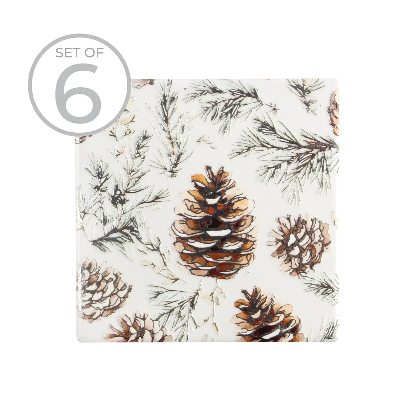 Pinecone Firs Textured Printed Ceramic Coaster S/6