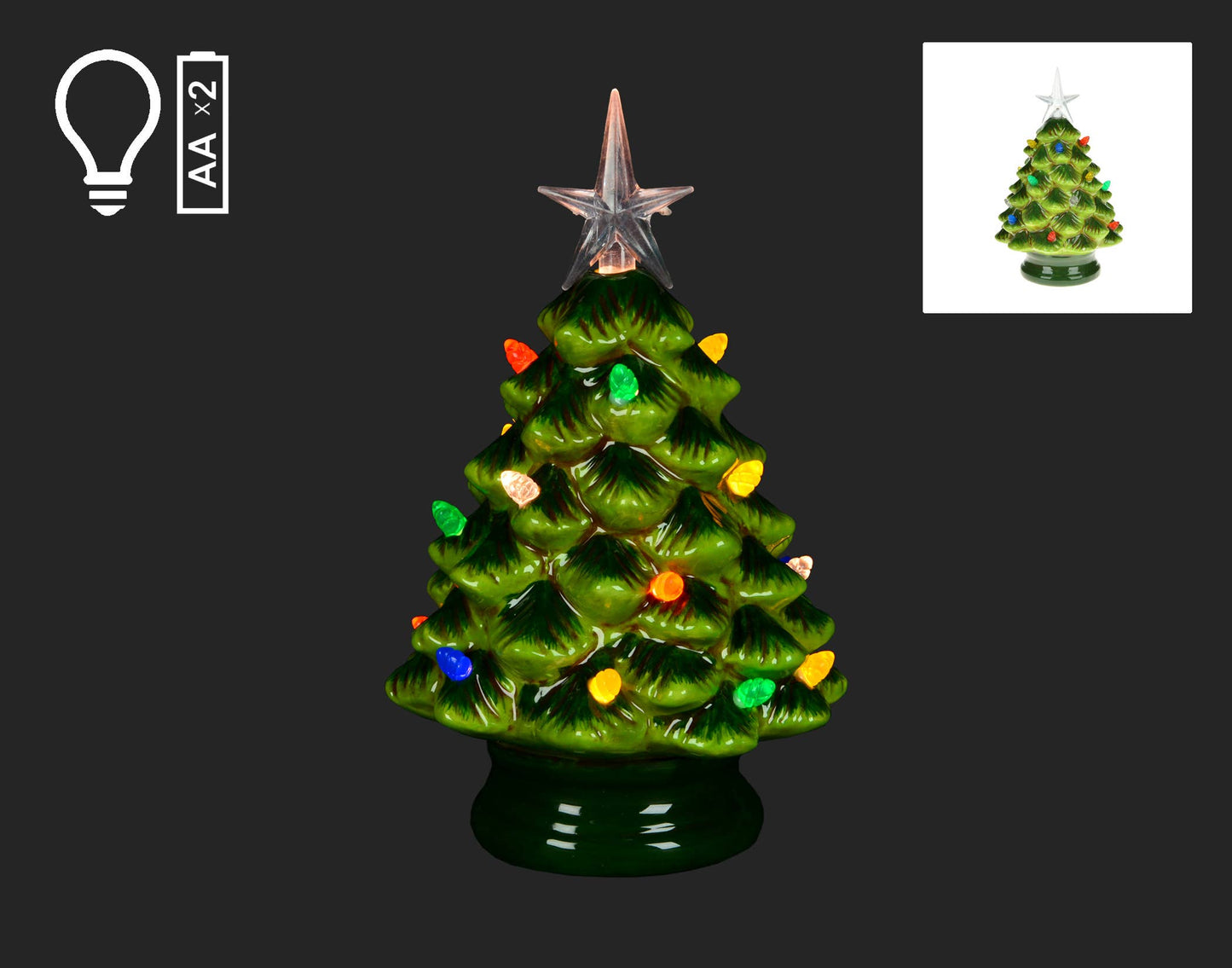7" Green Ceramic Christmas Tree wlth Colour LED Lights