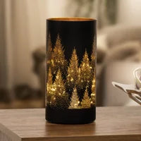 Silhouette Tree Design Black Glass 4x8" LED Hurricane Lamp