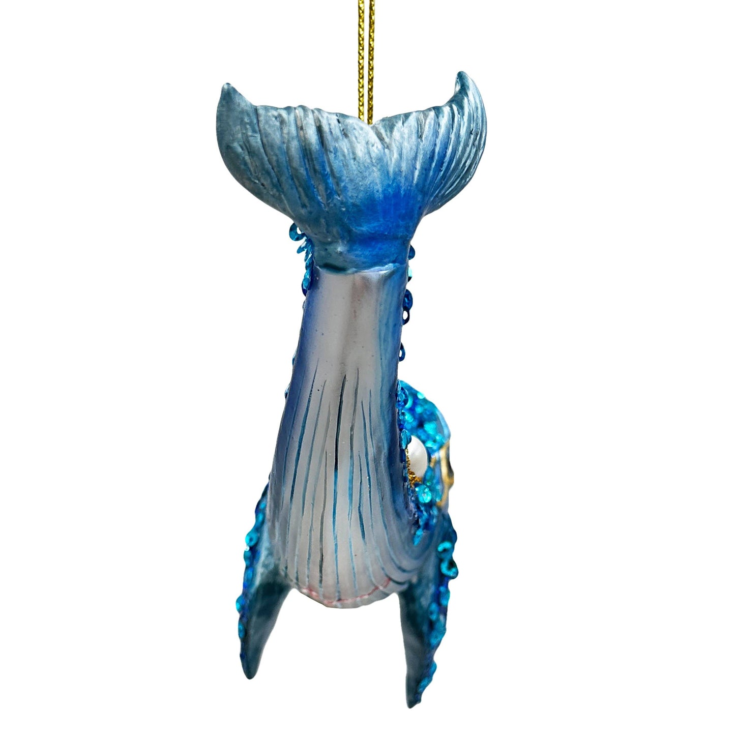Dazzling Blue Whale Glass Ornament, Glitter and Rhinestones
