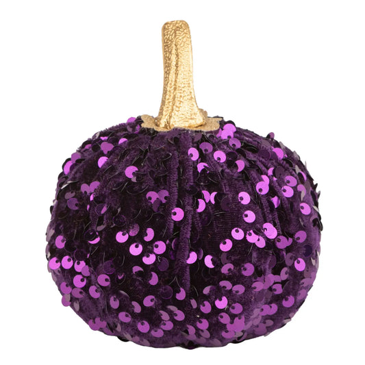 Purple Sequin Pumpkin w/ Painted Gold Stem, 4.25in