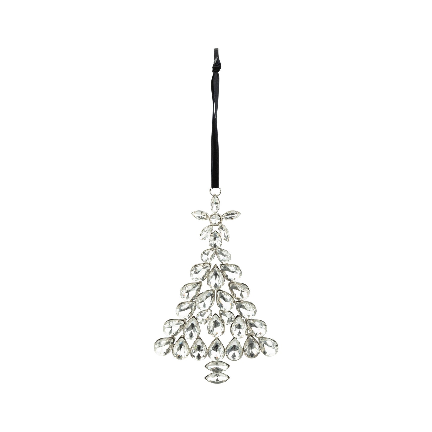 Clear glass jewel on silver frame tree ornament, 6 in